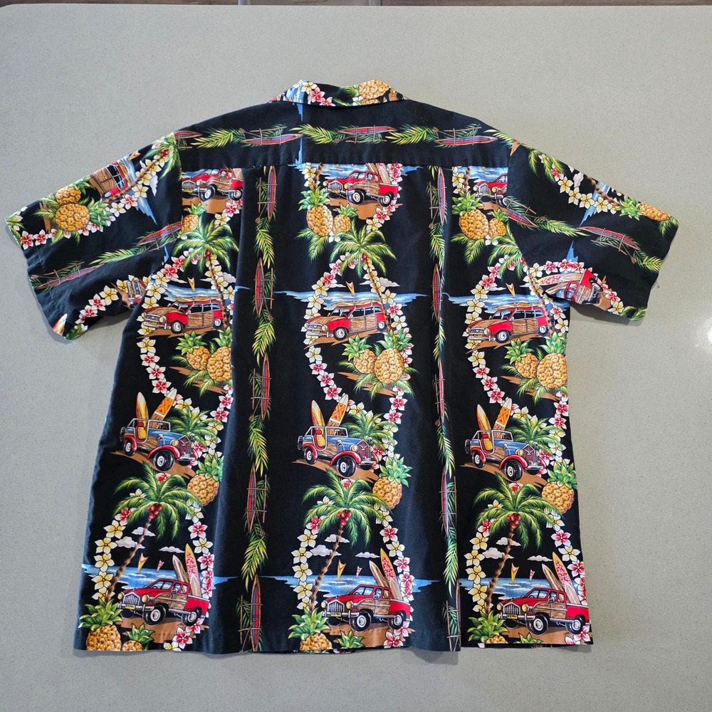 RJC Hawaiian Shirt Mens‎ XL Black Woodie Car Surfboard Pineapple Tropical Hawaii - Picture 7 of 12